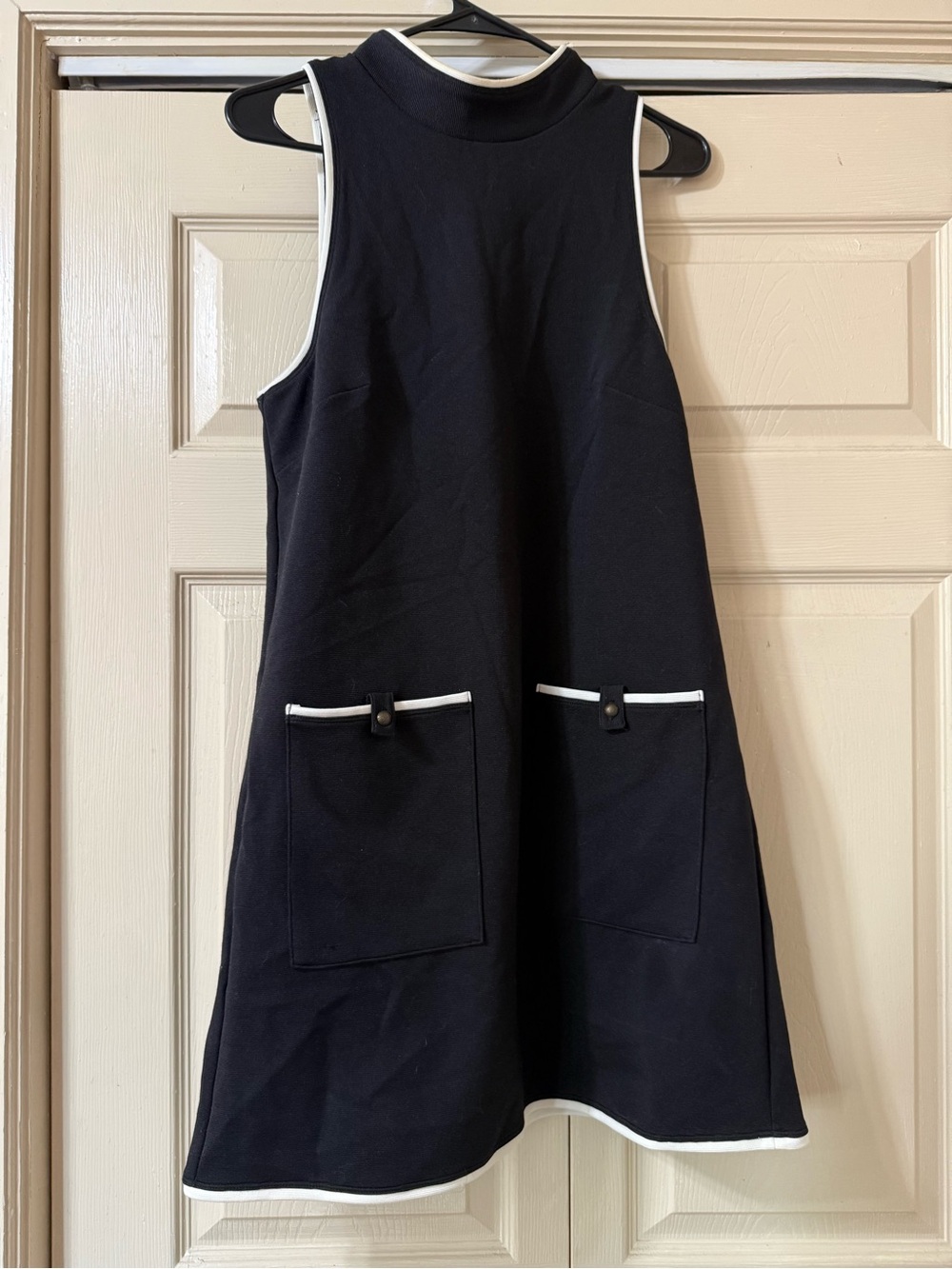 NWT Anthropologie black and white business dress, side medium